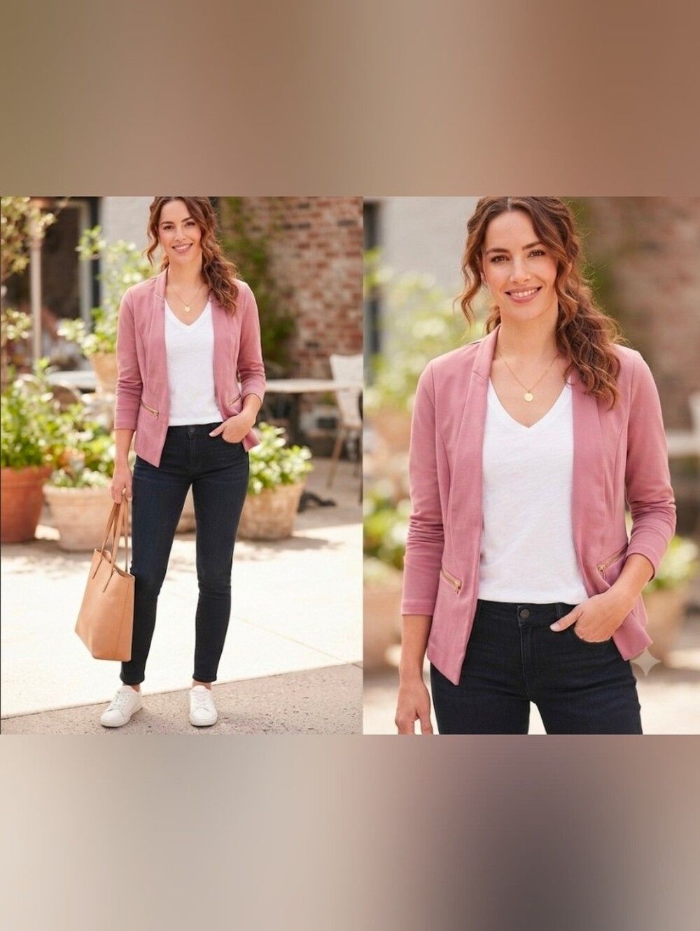 Charlotte Russe Mauve Zip-Pocket Knit Blazer - Size Large